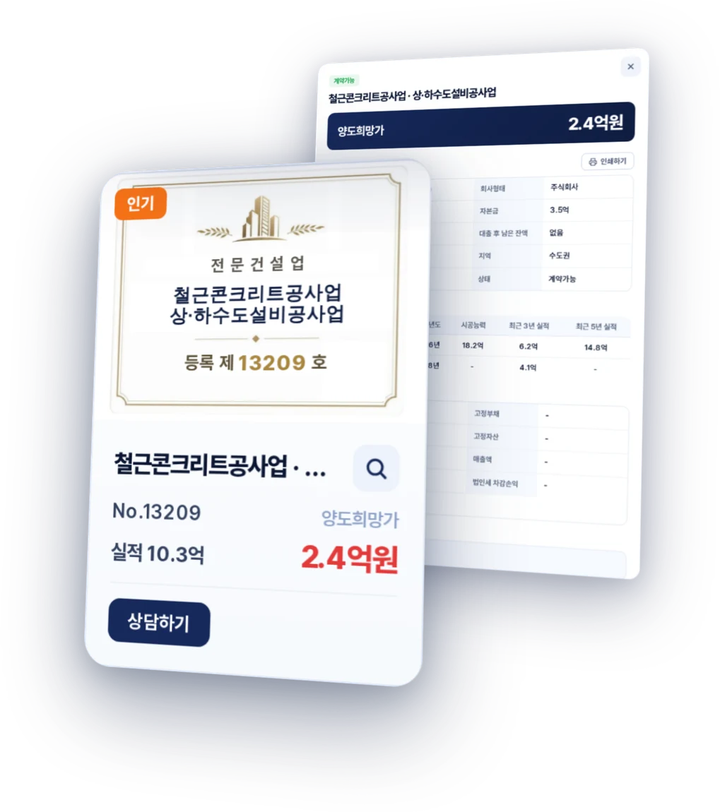 양도마켓 매물 카드와 상세 정보 화면